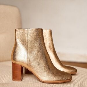 Sézane Lea Metallic Gold Heeled Boots - very light use - 40 EU